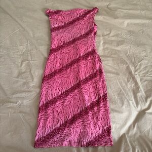 pink and silver ruched neck glittery zebra print dress y2k one size fits xs/s